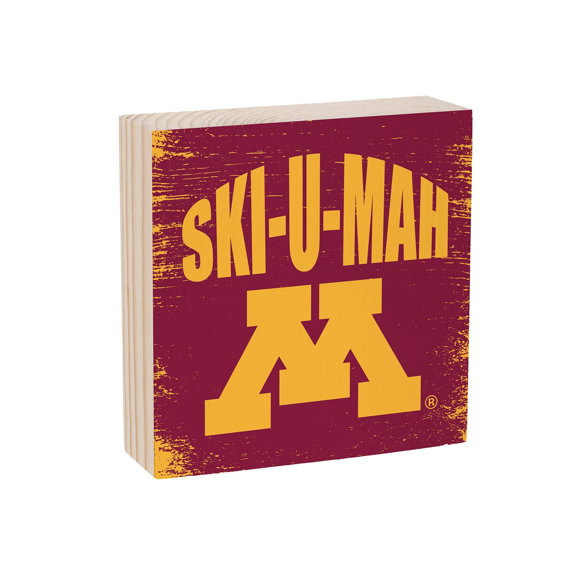 Alt View 1. Evergreen Enterprises - Minnesota Golden Gophers 6" Square Fan Chant Wood Block Shelf Sign - Multicolor.