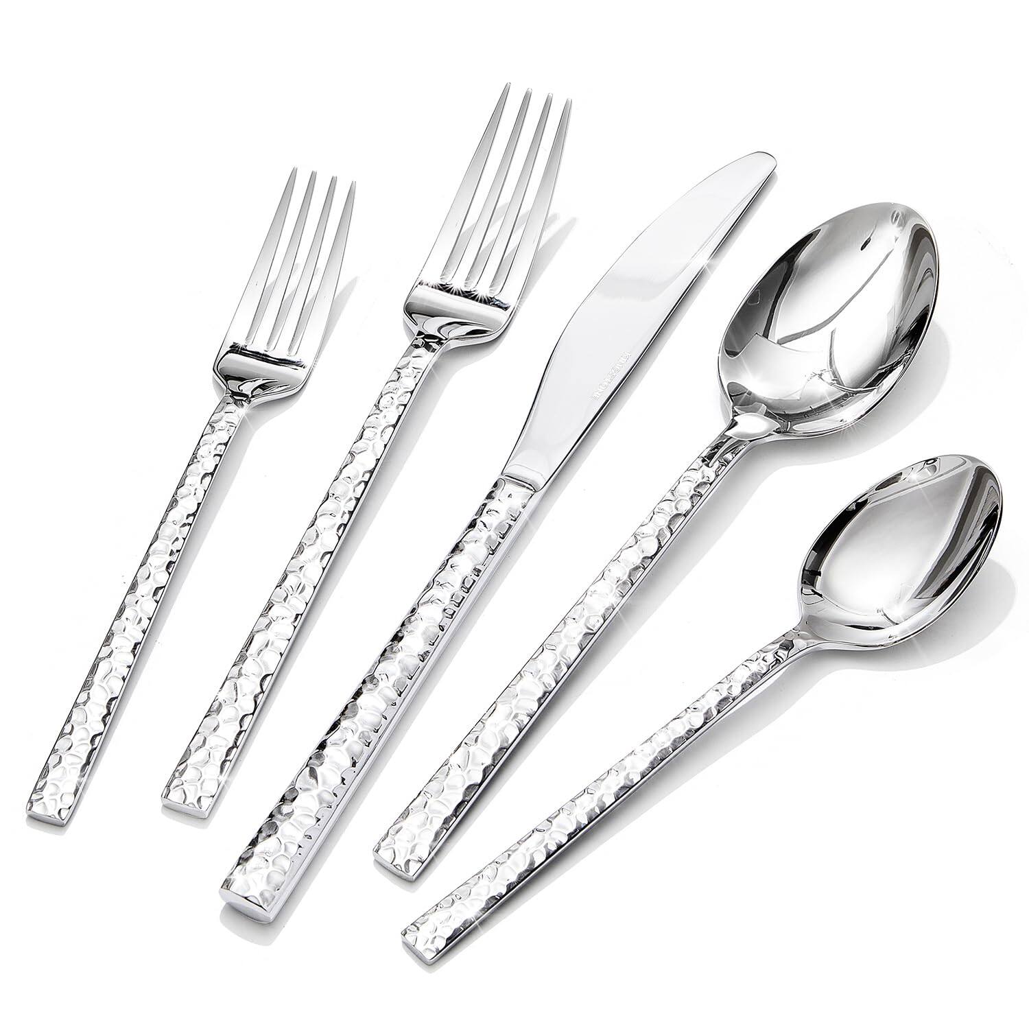 Front. Dazzed Corner - 20 Piece Silverware Set, 18/10 Stainless Steel Flatware Set for 4 - Silver.