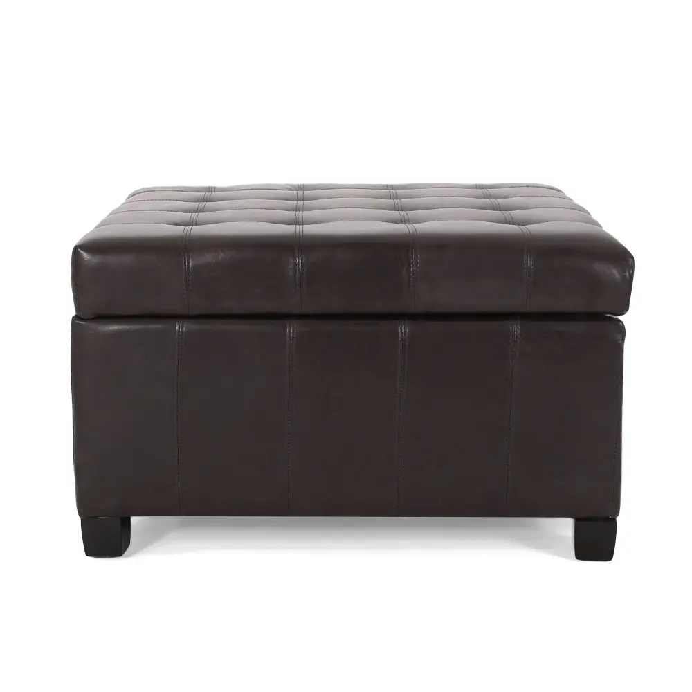 Back. PDTEND - Modern Dark Brown Upholstered Tufted PU Leather Storage Ottoman - Dark Brown.