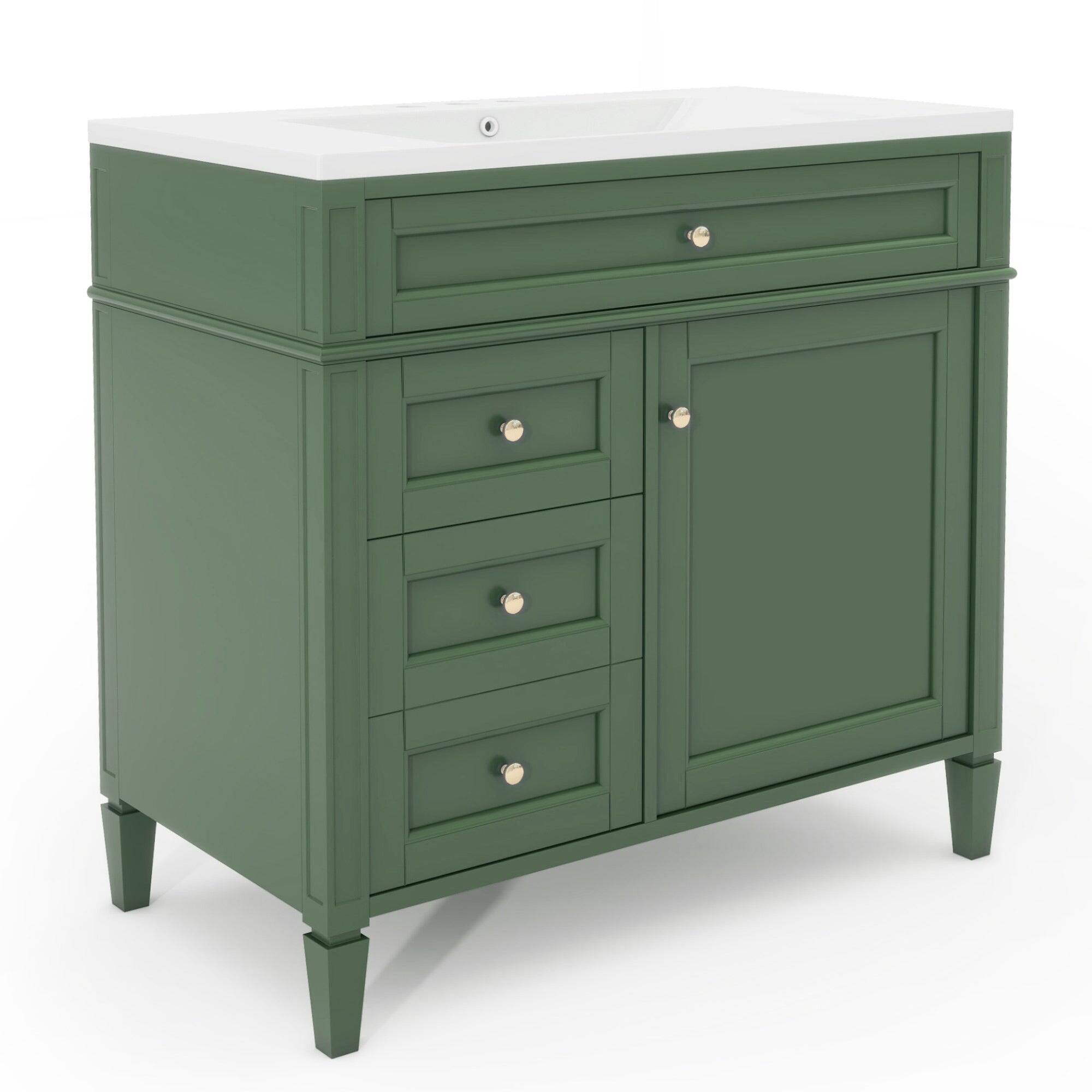 Alt View 9. Boyel Living - 36 Inch Modern Bathroom Vanity with Top Sink Two Drawers Tip Out Green - Green.
