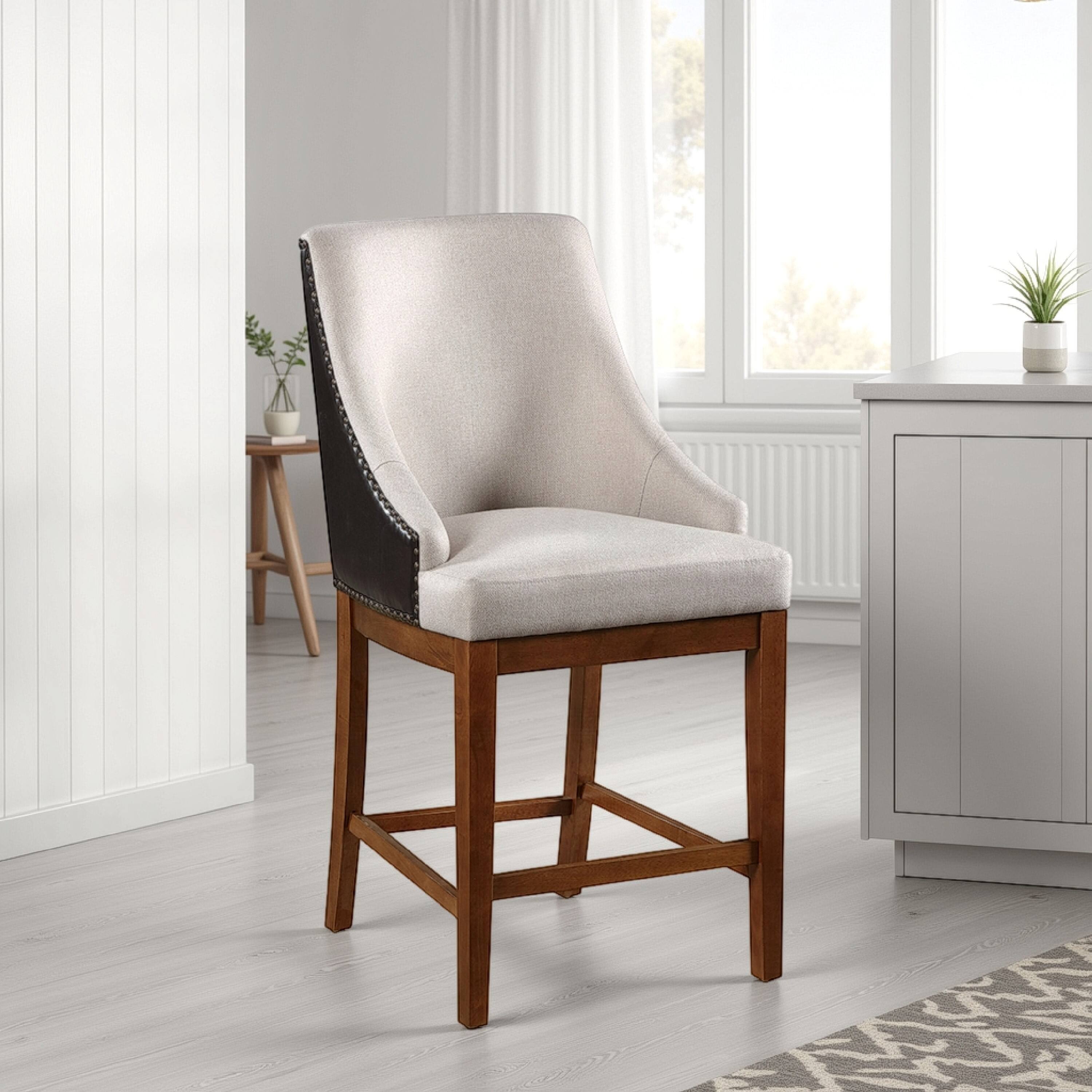 Alt View 5. Manhattan Lane - Elsie Counter Height Chair Set of 2, Black Faux Leather - Brown, Black.