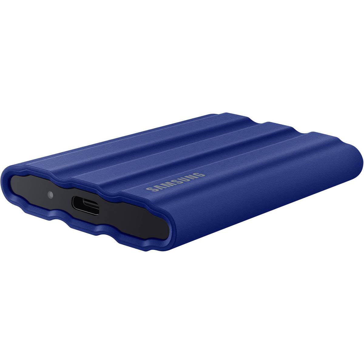 Alt View 3. Samsung - Samsung T7 Shield 2TB USB 3.2 Gen 2 Type-C Portable External SSD, Blue, with Drive Case.
