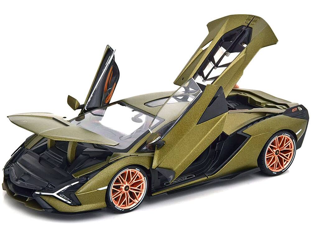 Alt View 2. Bburago - Lamborghini Sian FKP 37 Matt Green Metallic with Copper Wheels 1/18 Diecast Model Car by Bburago.
