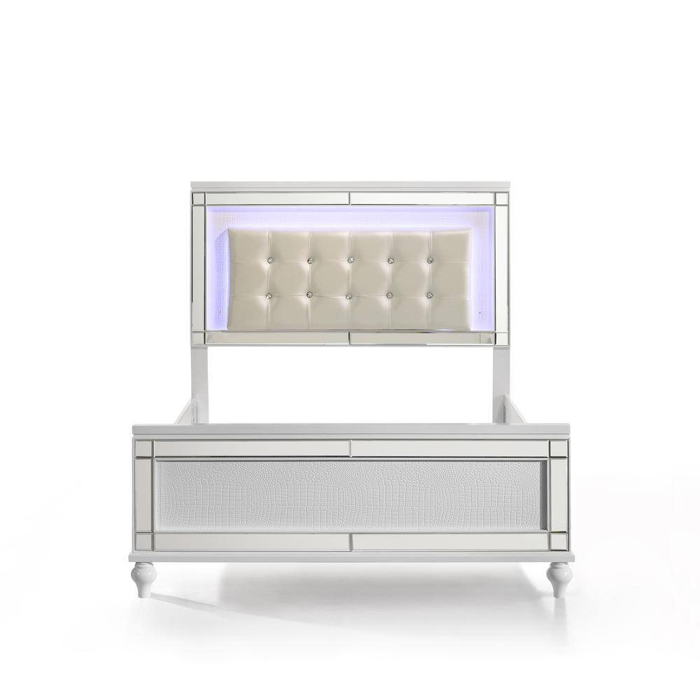 Angle. New Classic Furniture - Furniture Valentine Solid Wood Full Size Lighted Bed in White - White.