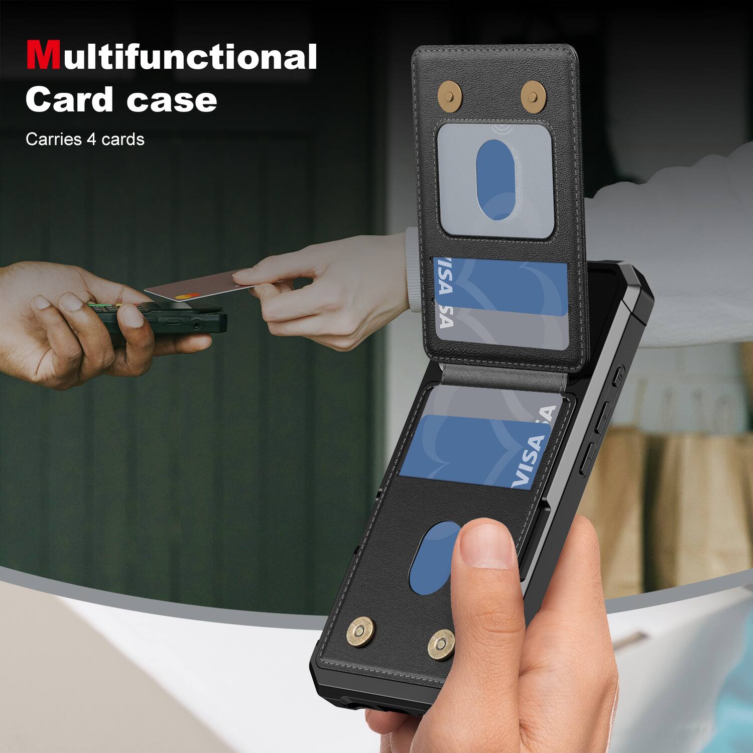 Multifunctional Card case  
Carries 4 cards