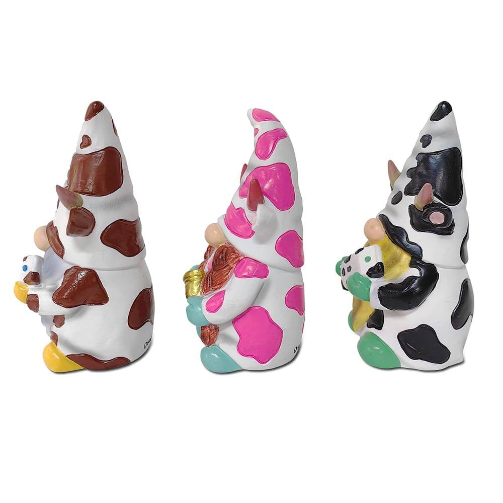 Alt View 1. OrnamentallyYou - Endearing Cow Gnome Trio Mini Statue Set of Three, 5" Miniature Figurine and Unique Farm Resin Garden Statue - Multicolored.