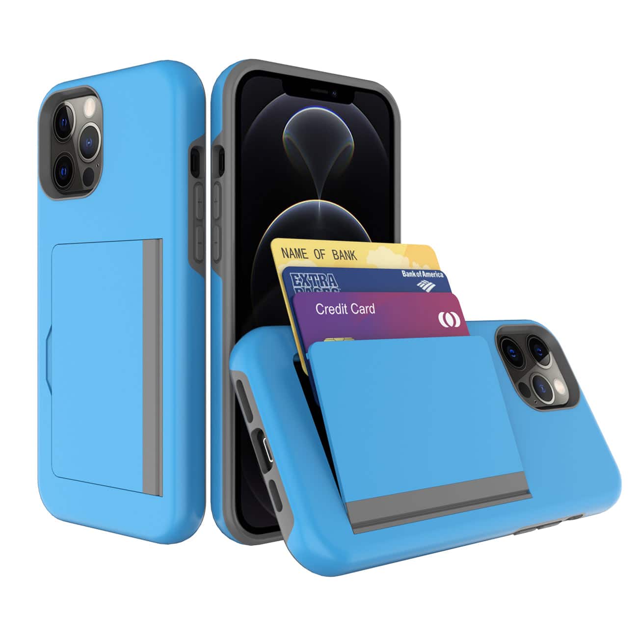 Reiko - Tpu Pc Hybrid 2-In-1 Flip Card Holder Phone Case For Apple Iphone 12 Pro Max In - Blue
