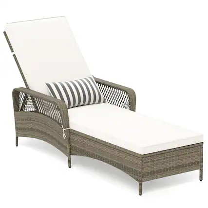 Front. Gymax - Gymax PE Wicker Chaise Lounge Chair 6-Position Adjustable Patio Recliner w/ Soft Cushions - Mix Gray.
