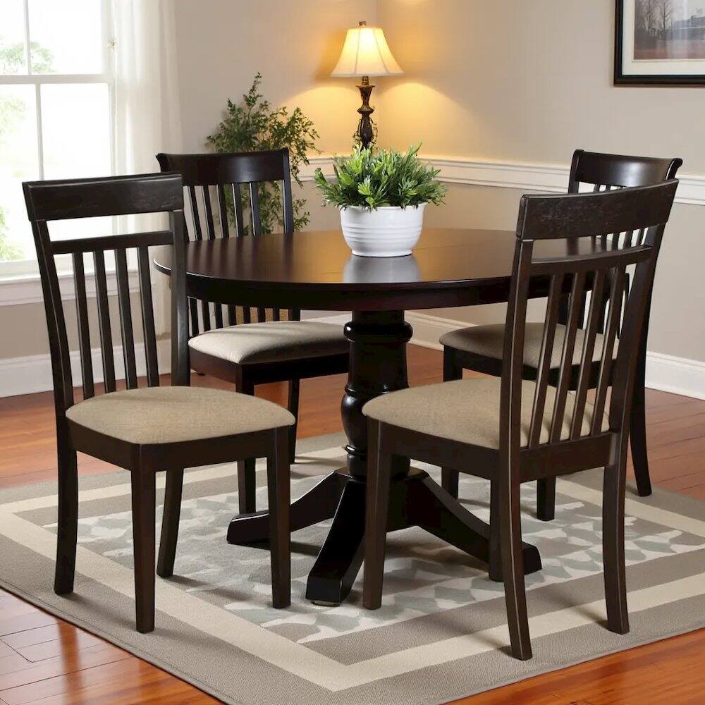 Left. FurniFact - Elegant Slat Back Dining Chairs – Wooden Kitchen Chairs - Cappuccino.