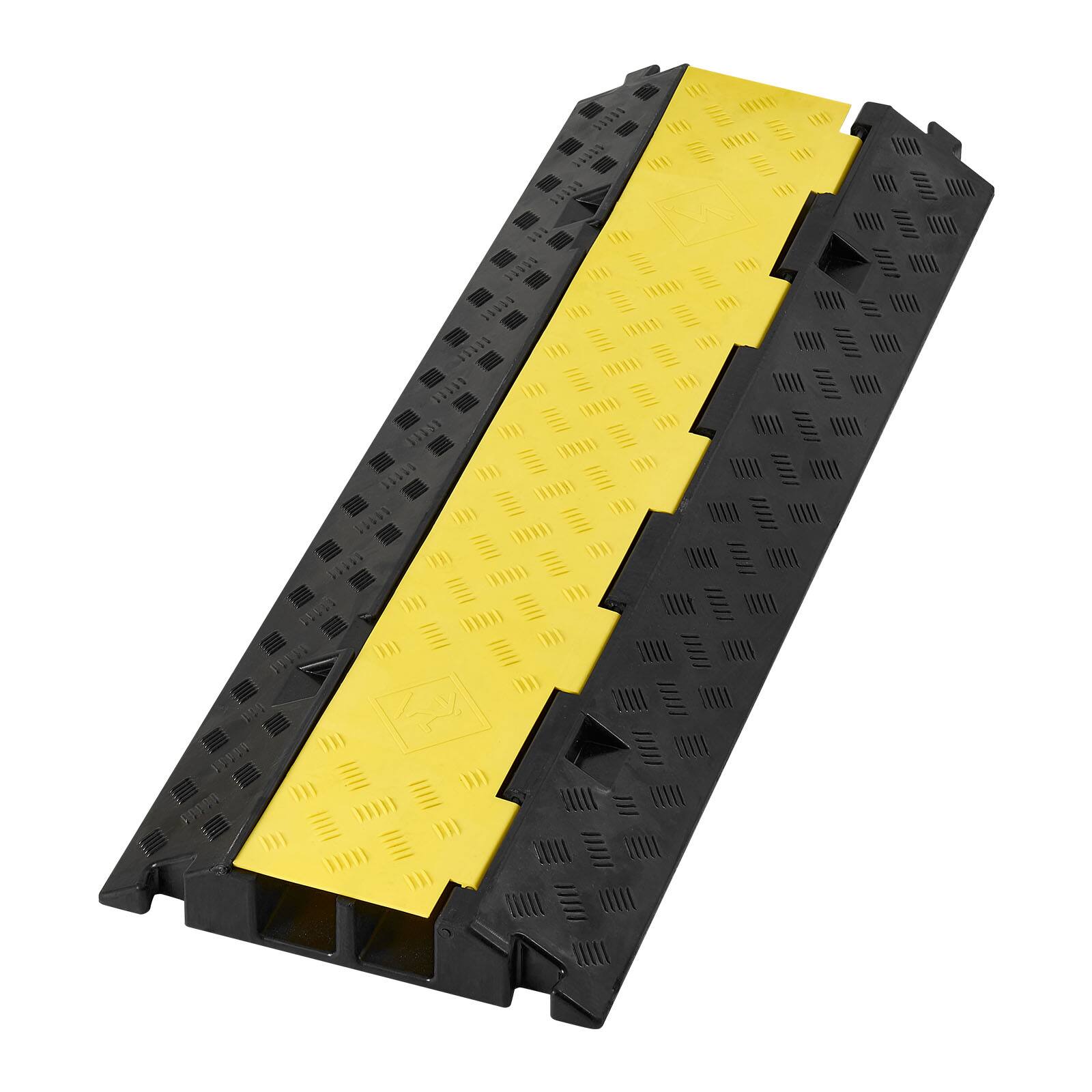 Alt View 5. VEVOR - Cable Protector Ramp, 22,000 lbs/axle Capacity, 2 Channel Heavy Duty Rubber Cord Hose Wire Cover, 2.2 x 2 in Channel - Black + Yellow.