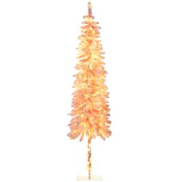 Homcom - Prelit Pencil Artificial Christmas Tree, 703 Snow Flocked Branches, 250 Warm White LEDs, Downswept Shape - Pink