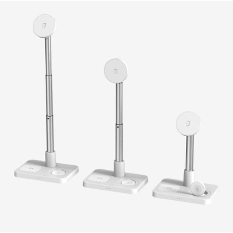 Back. SKRAN - 3-in-1 Wireless Charger -Magnetic Charging Station with Foldable Aluminum Alloy Stand,Magsafe Compatible for Apple,White - Beige.