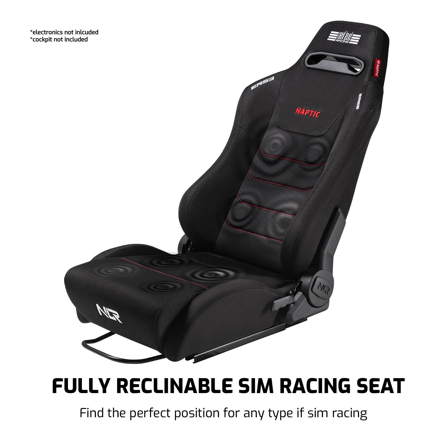 *electronics not included  
*cockpit not included  

FULLY RECLINABLE SIM RACING SEAT  
Find the perfect position for any type of sim racing