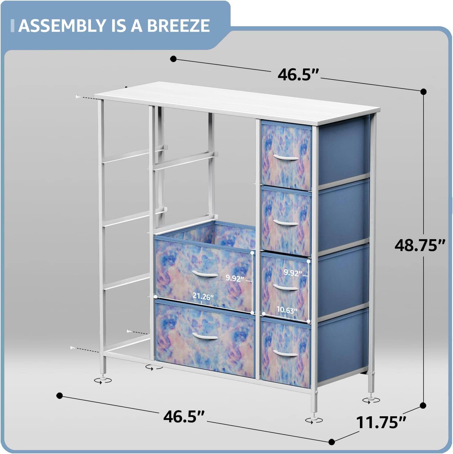 ASSEMBLY IS A BREEZE

46.5"  
48.75"  
9.92"  
21.26"  
9.92"  
10.63"  
46.5"  
11.75"