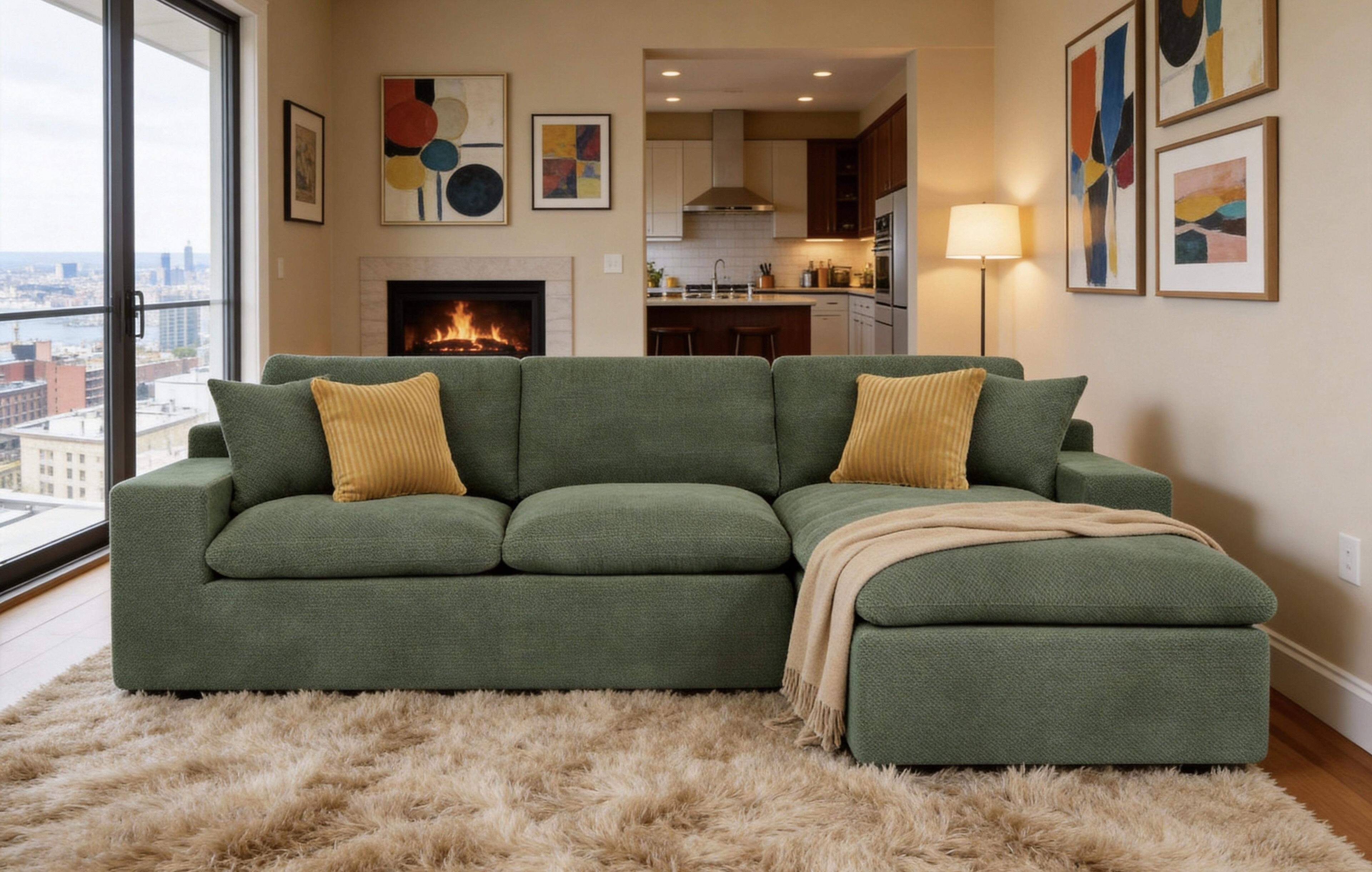 Left. Roomtec - Cloud Sectional Sofa HighDensity Foam Sectional Wide Armrest Couch Living Room Furniture Deep Seat Sofa Upholstered - Army Green.