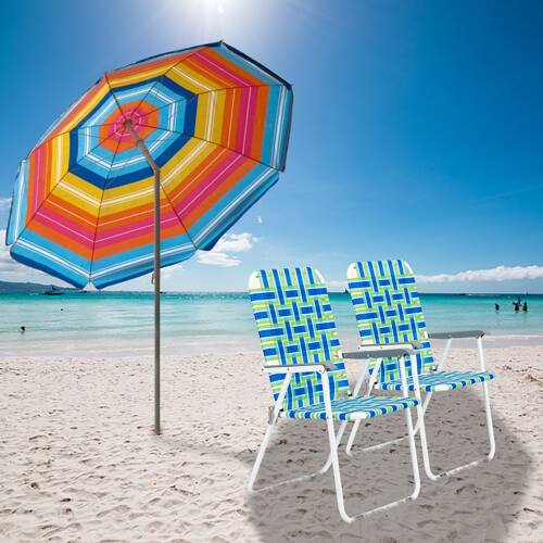 Alt View 5. Winado - 2PCS 37in Patio Lawn Chairs Folding, Webbed Folding, Beach, Portable Camping Chairs for In/Outdoor Yard Garden Beach - Blue Stripe.
