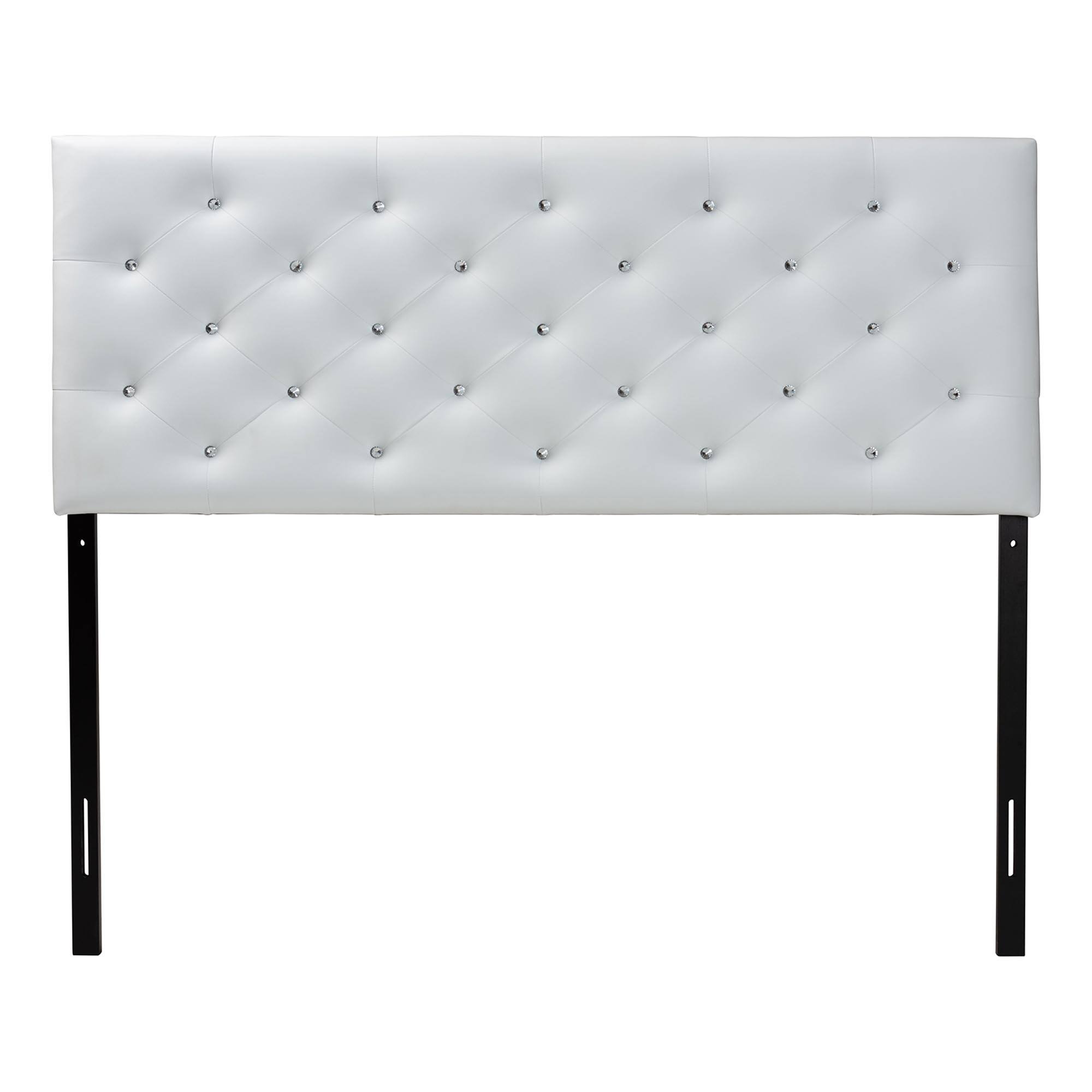 Angle. Baxton Studio - Viviana Modern and Contemporary Faux Leather Upholstered Button-tufted Queen Size Headboard - White.