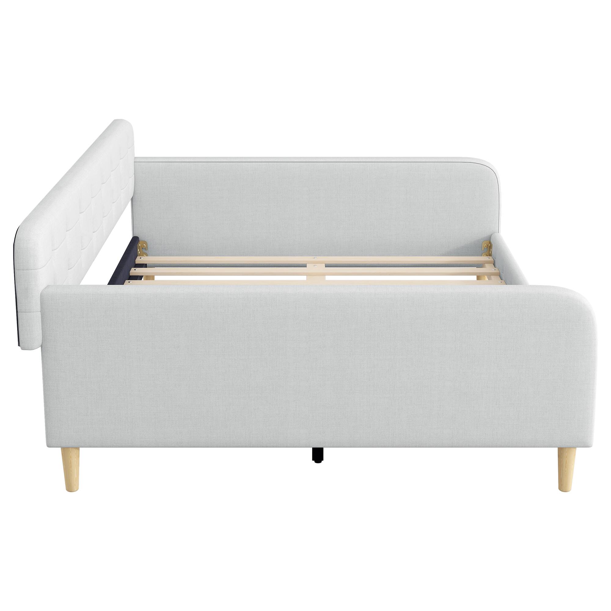 Alt View 1. Whisen - Queen Size Upholstered Daybed with Slat Kit for Bedroom and Living Room - Beige.