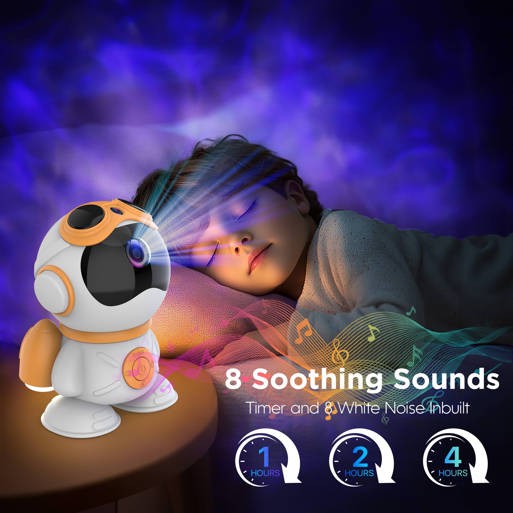 8 Soothing Sounds Timer and 8 White Noise Inbuilt

1 HOUR
2 HOURS
4 HOURS