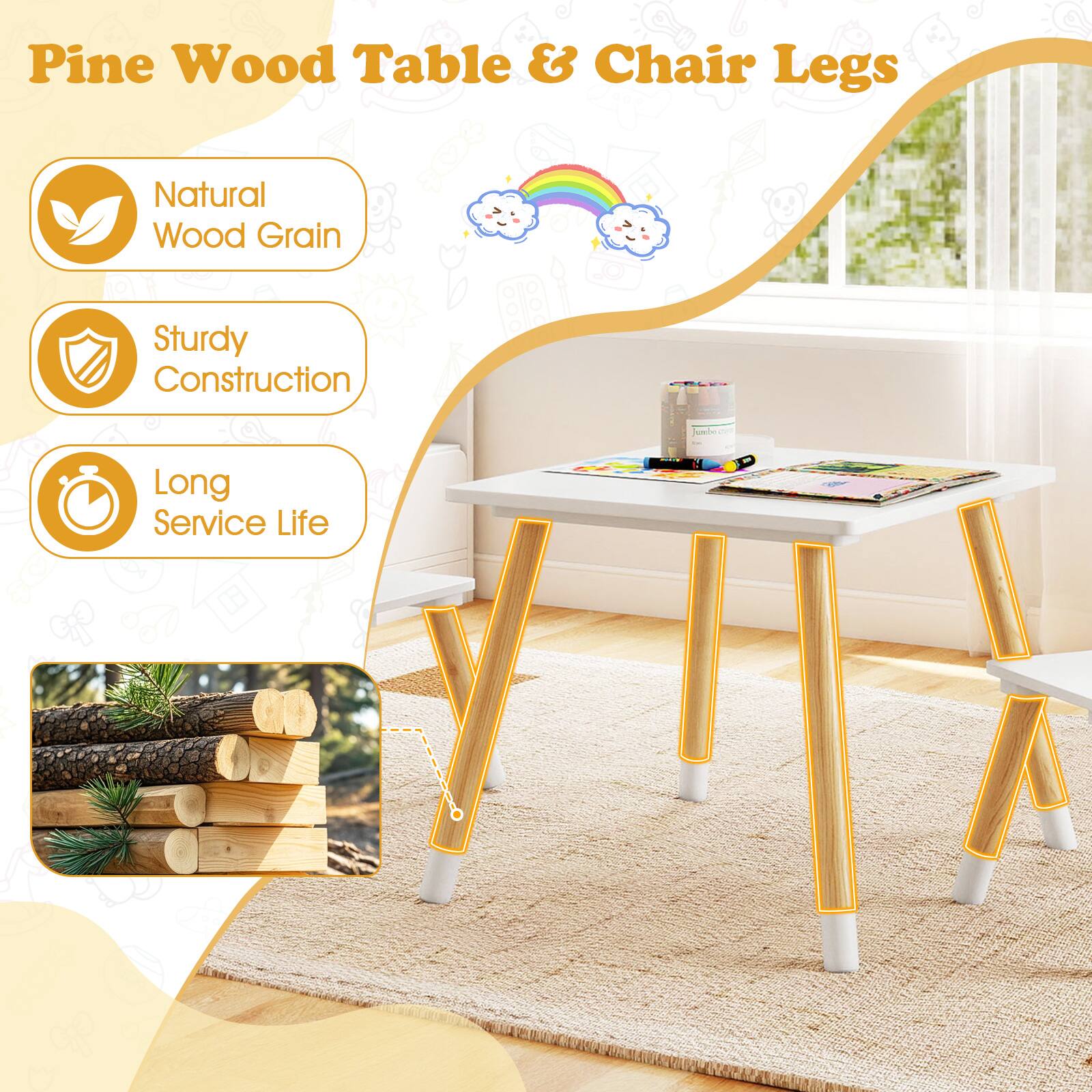 Pine Wood Table & Chair Legs

- Natural Wood Grain
- Sturdy Construction
- Long Service Life