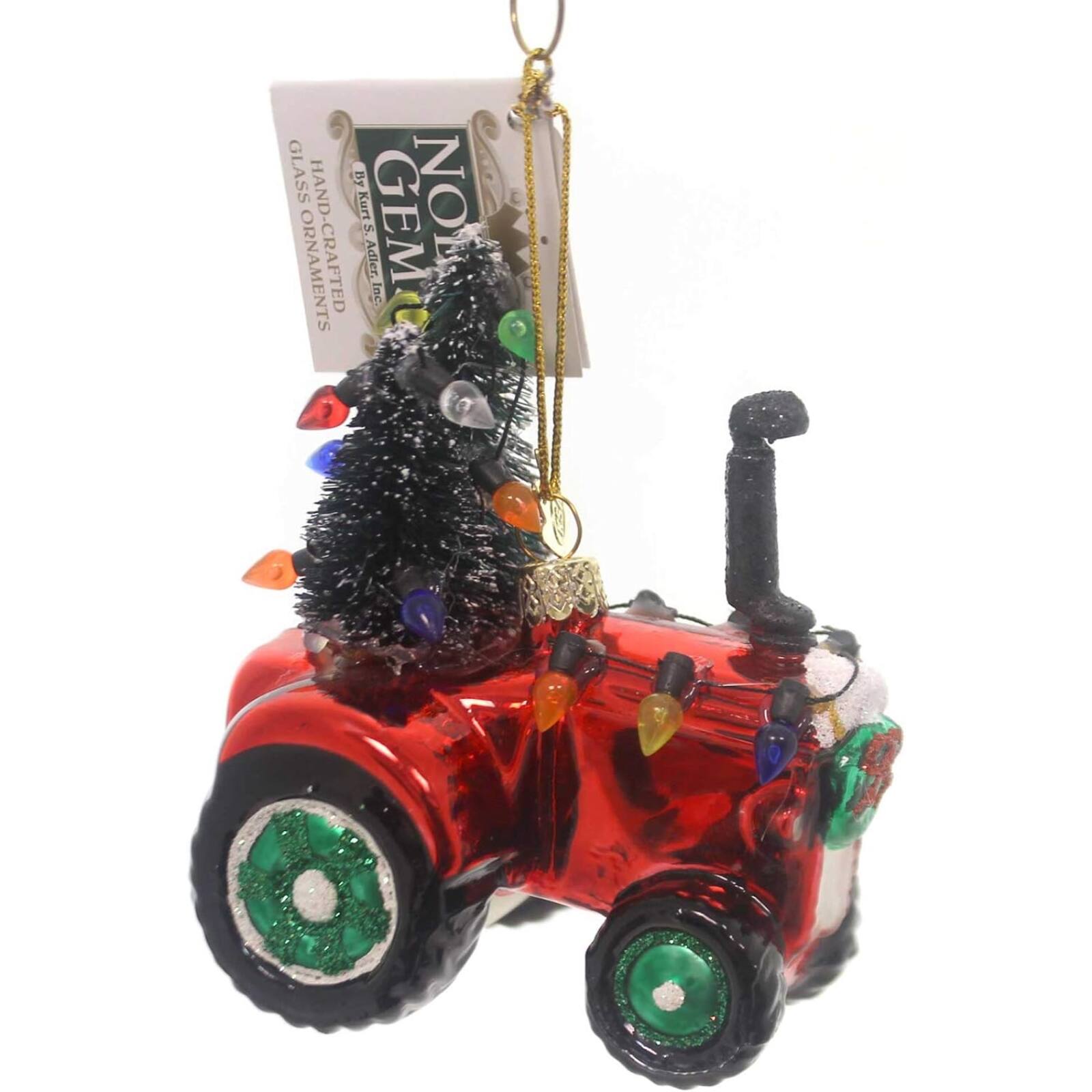 Kurt S Adler Noble Gems Festive Merry Christmas Tractor with Tree Glass ...
