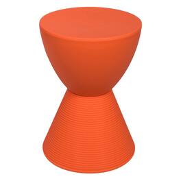 LeisureMod - Boyd Modern Round Hourglass Accent Side Table, Drum Storage Table with Ribbed Base for Indoor/Outdoor - Orange