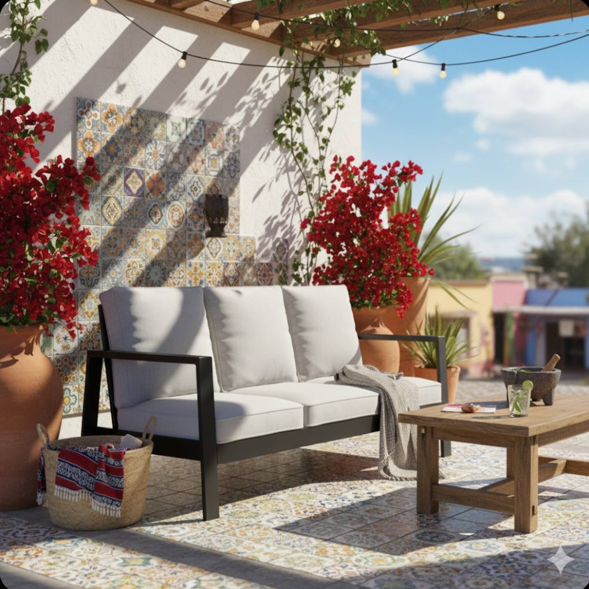 Left. Mondawe - 75" 3-Seat Aluminum Patio Sofa with  Cushions - Black+ Gray.