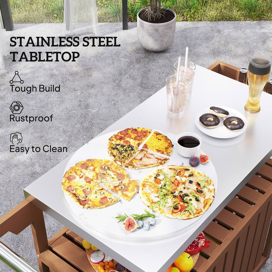 Outsunny Bar Cart with Storage, Stainless Steel Outdoor Bar Table Top ...
