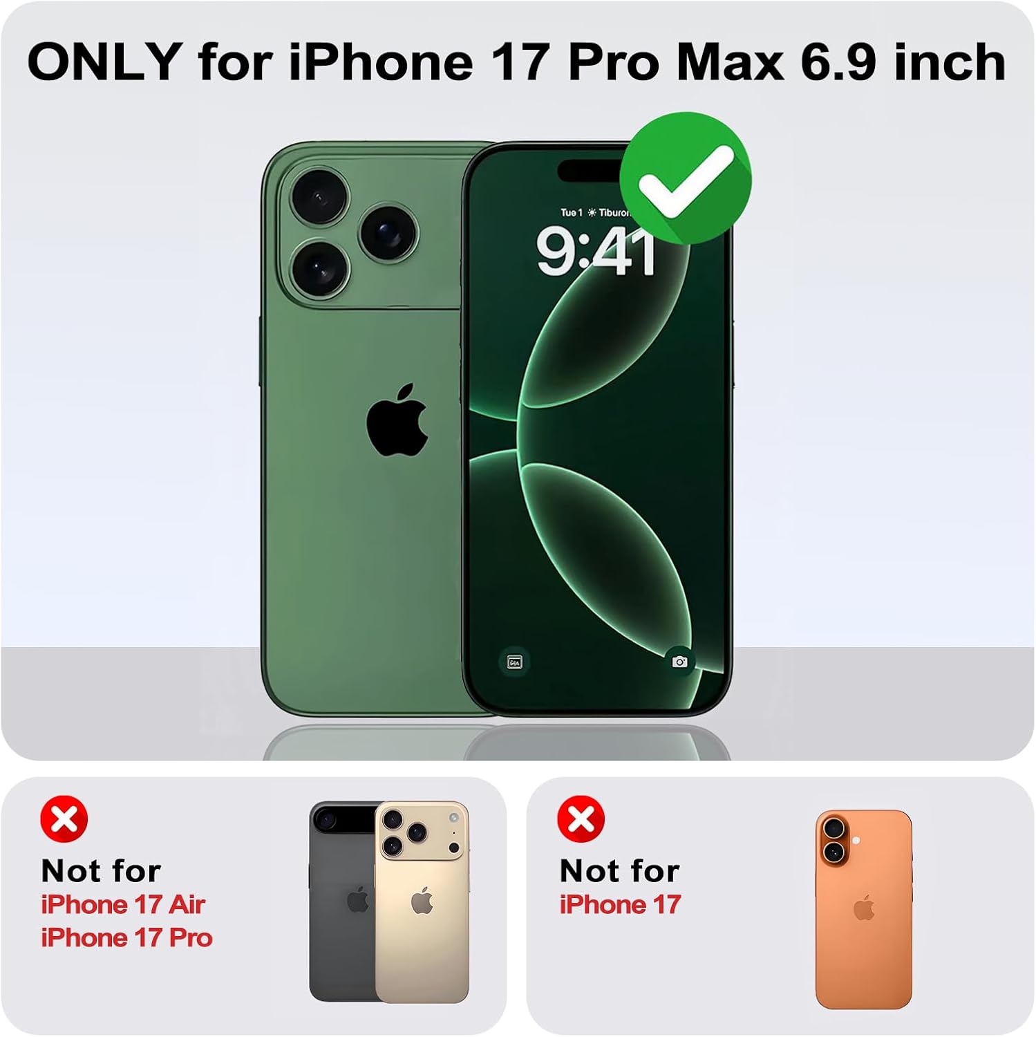 ONLY for iPhone 17 Pro Max 6.9 inch

Not for iPhone 17 Air
Not for iPhone 17 Pro
Not for iPhone 17