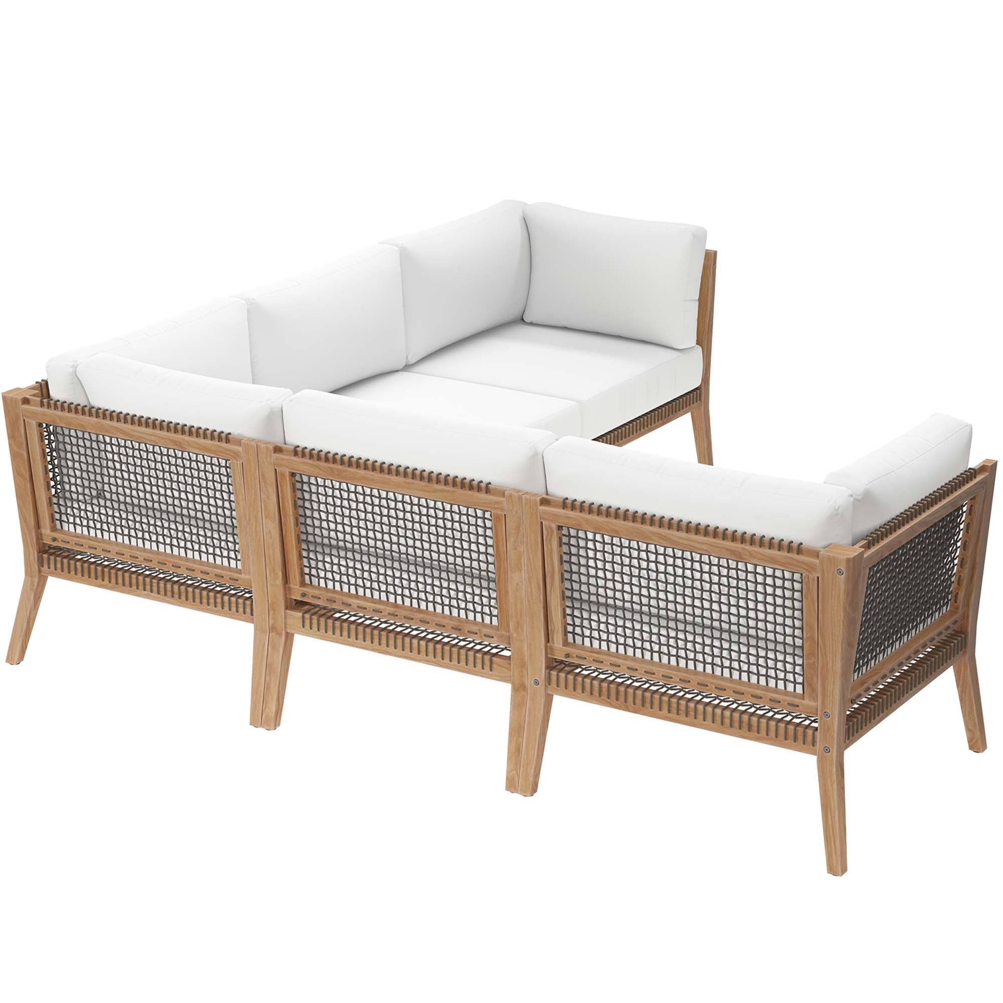 Left. Modway - Clearwater 5-Piece Outdoor Teak Wood Sectional Sofa - Gray White.