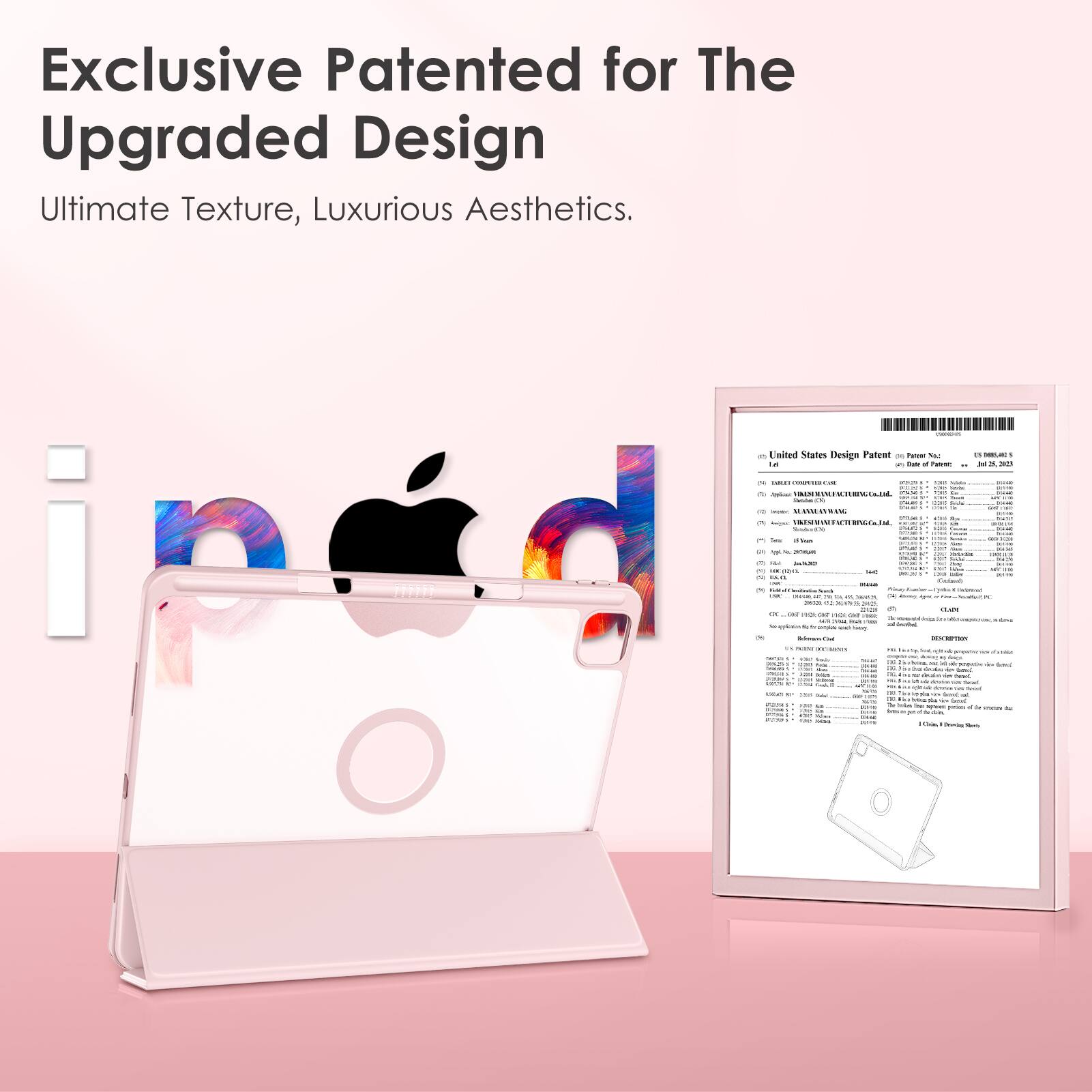 Exclusive Patented for The  
Upgraded Design  

Ultimate Texture, Luxurious Aesthetics.  

United States Design Patent  
Patent No. D898,885  
Date of Patent: July 25, 2023  

[Image of the patent document]