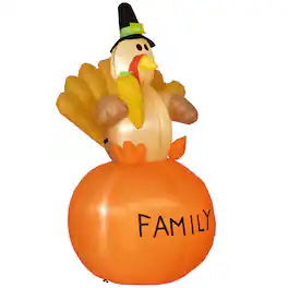 Homcom - 4.9ft Inflatable Thanksgiving Decoration Turkey, Blow Up Outdoor LED Yard Display, Waterproof - Multi-colored