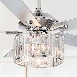 Parrot Uncle - 52" Modern Crystal Ceiling Fan with Remote - Chrome