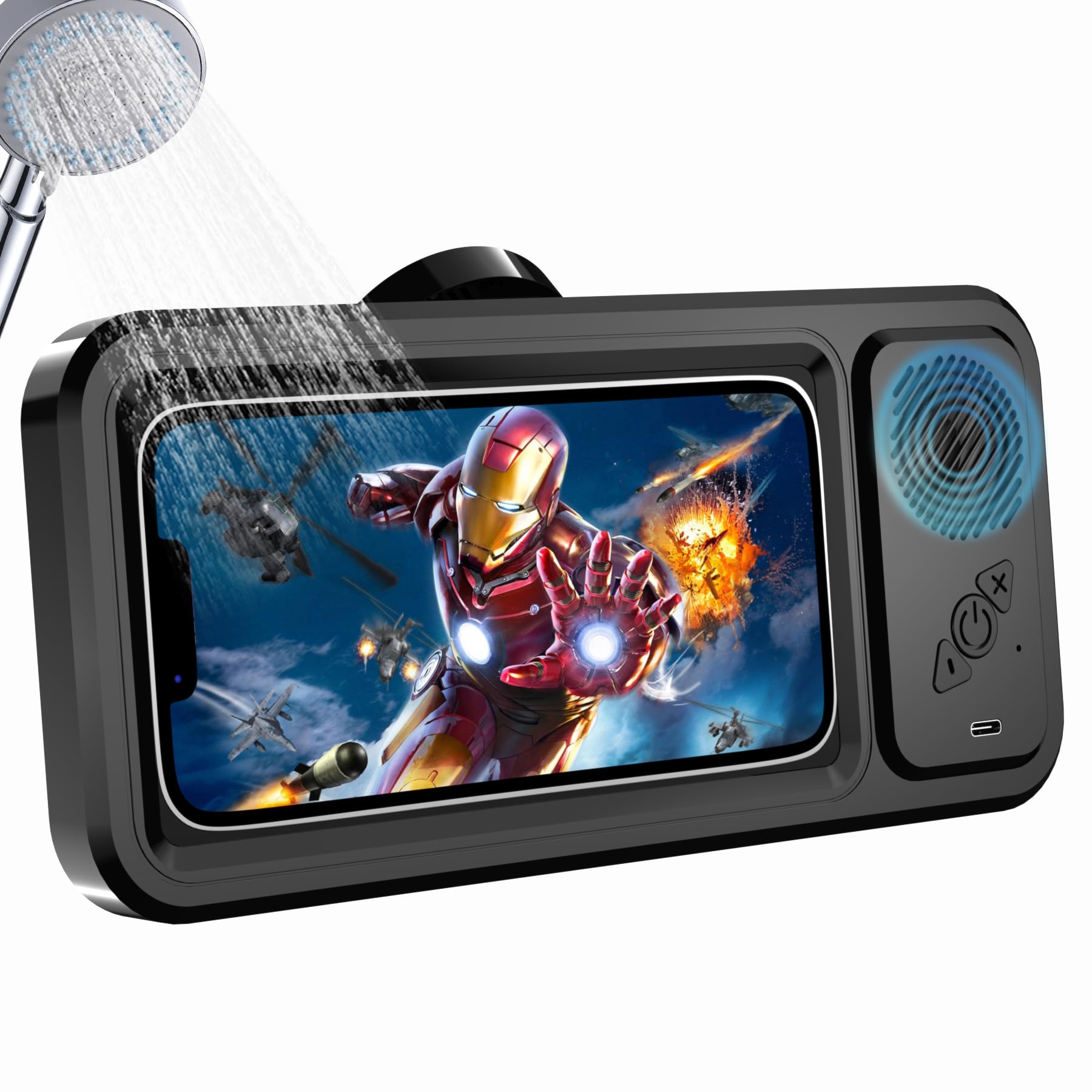 Front. TECH SAFARI - Shower Phone Holder With Wireless Waterproof 480 Rotation Viewable Stand Case Mount Speakers For Bathroom - Default.