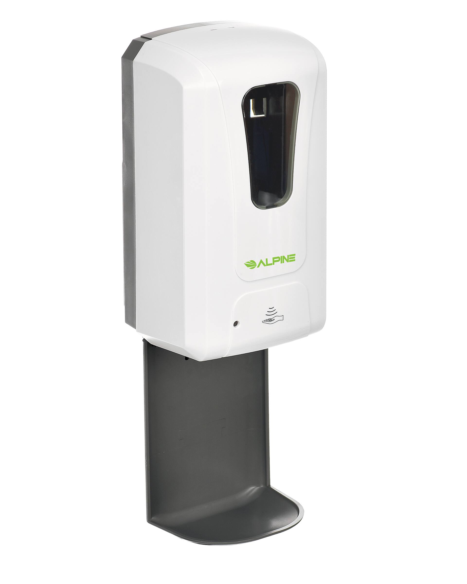 Angle. Alpine Industries - 40 oz. Wall Mount Automatic Gel Hand Sanitizer Soap Dispenser with Drip Tray - White.
