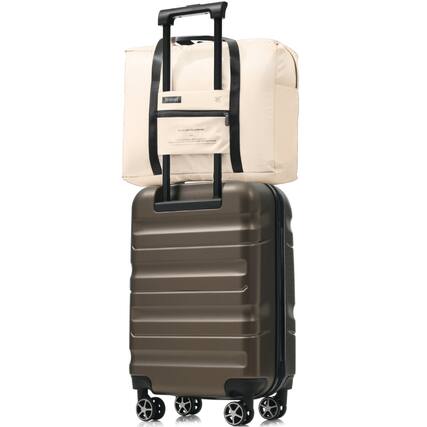Front. ELEMENT ACE - Hardshell ABS Carry-On Spinner Luggage Set with Foldable Duffel Bag, Lightweight Travel Suitcase - Brown.