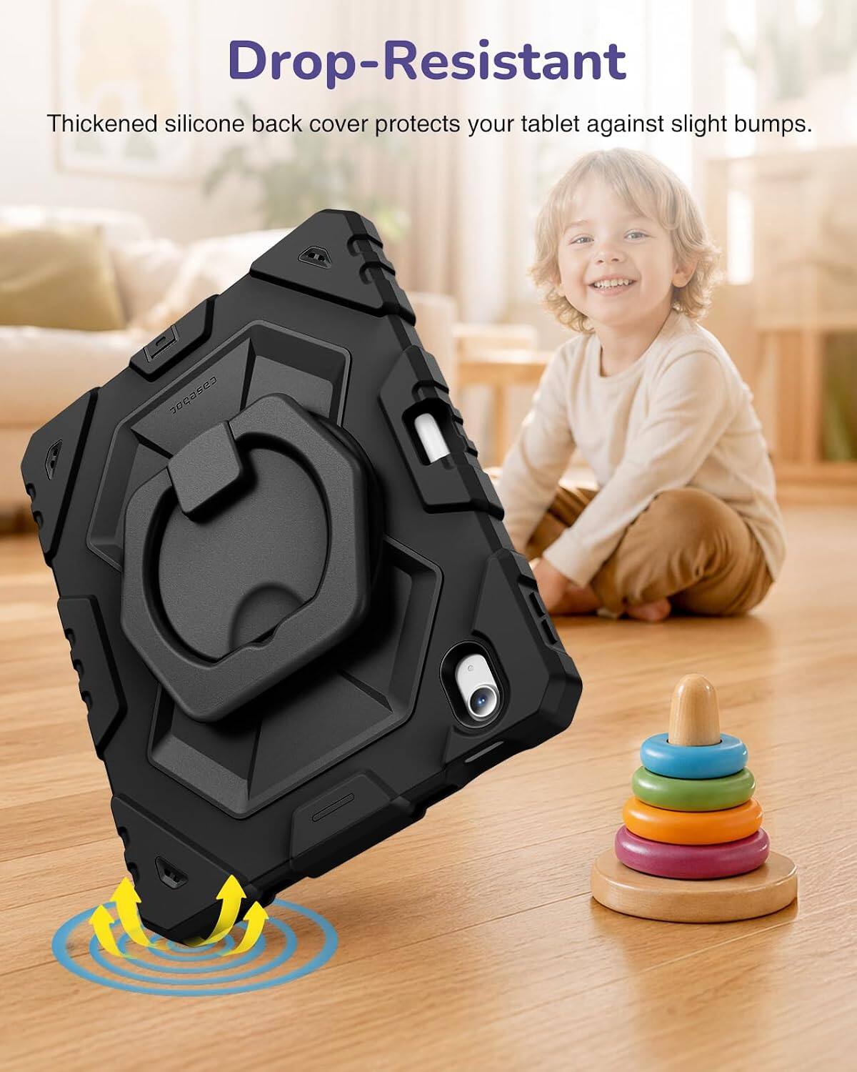 Drop-Resistant  
Thickened silicone back cover protects your tablet against slight bumps.