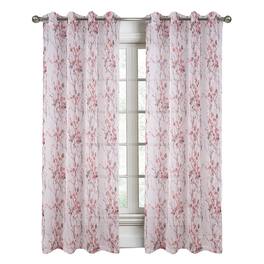 RT Designers Collection - Amelia Printed Doily Grommet Light Filtering Curtain Panels for Bedroom 54" x 84" - Rose