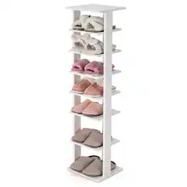 Gymax - 7-Tier Wooden Shoe Rack Narrow Vertical Shoe Stand Storage Display Shelf - White