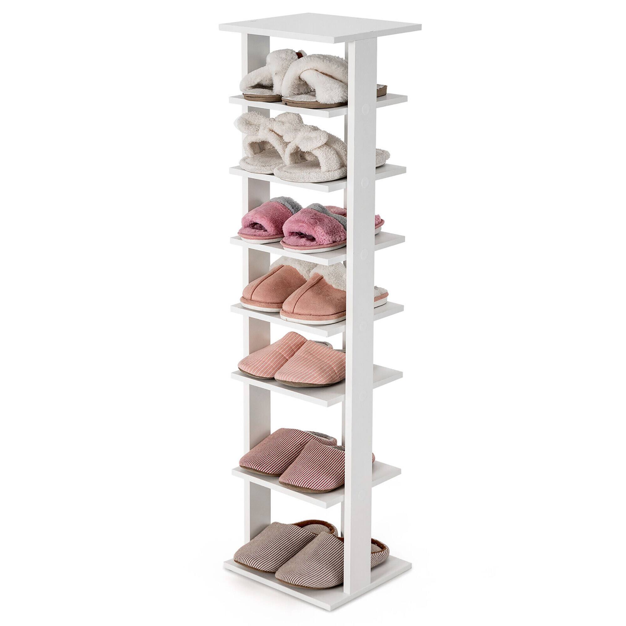 Front. Gymax - Gymax 7-Tier Wooden Shoe Rack Narrow Vertical Shoe Stand Storage Display Shelf White - White.