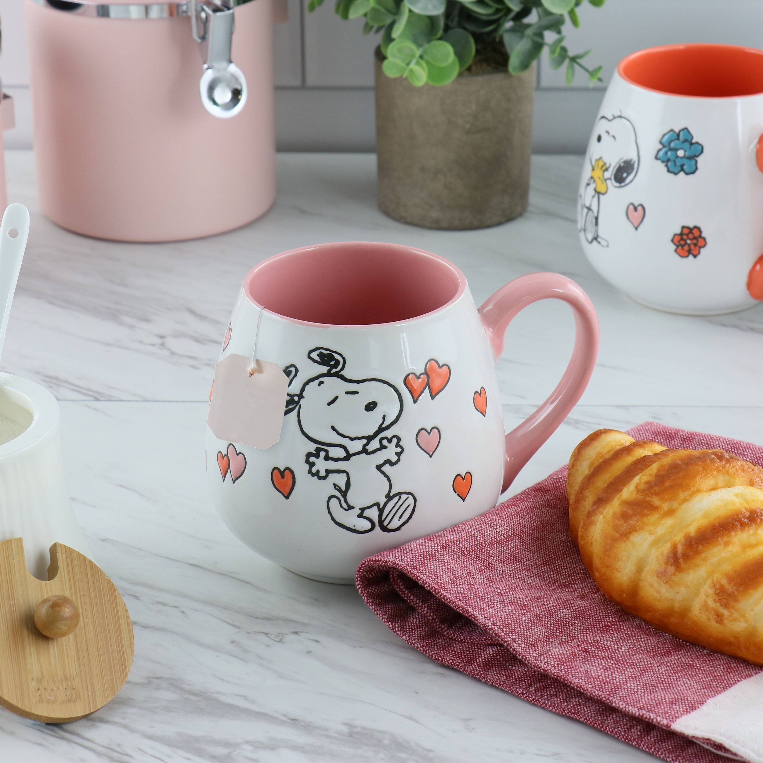 Alt View 6. Peanuts - Peanuts 4 Piece 20 Ounce Stoneware Wax Relief Cup Set in 2 Assorted Designs - Assorted.