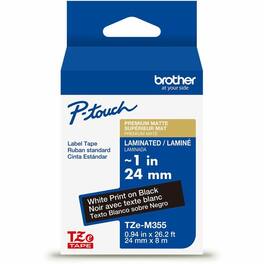 Brother - Genuine P-Touch TZe, White Print on Black Label Tape (TZeM355), Premium Matte Laminated,1-1/2in x 26.2ft (36mm x