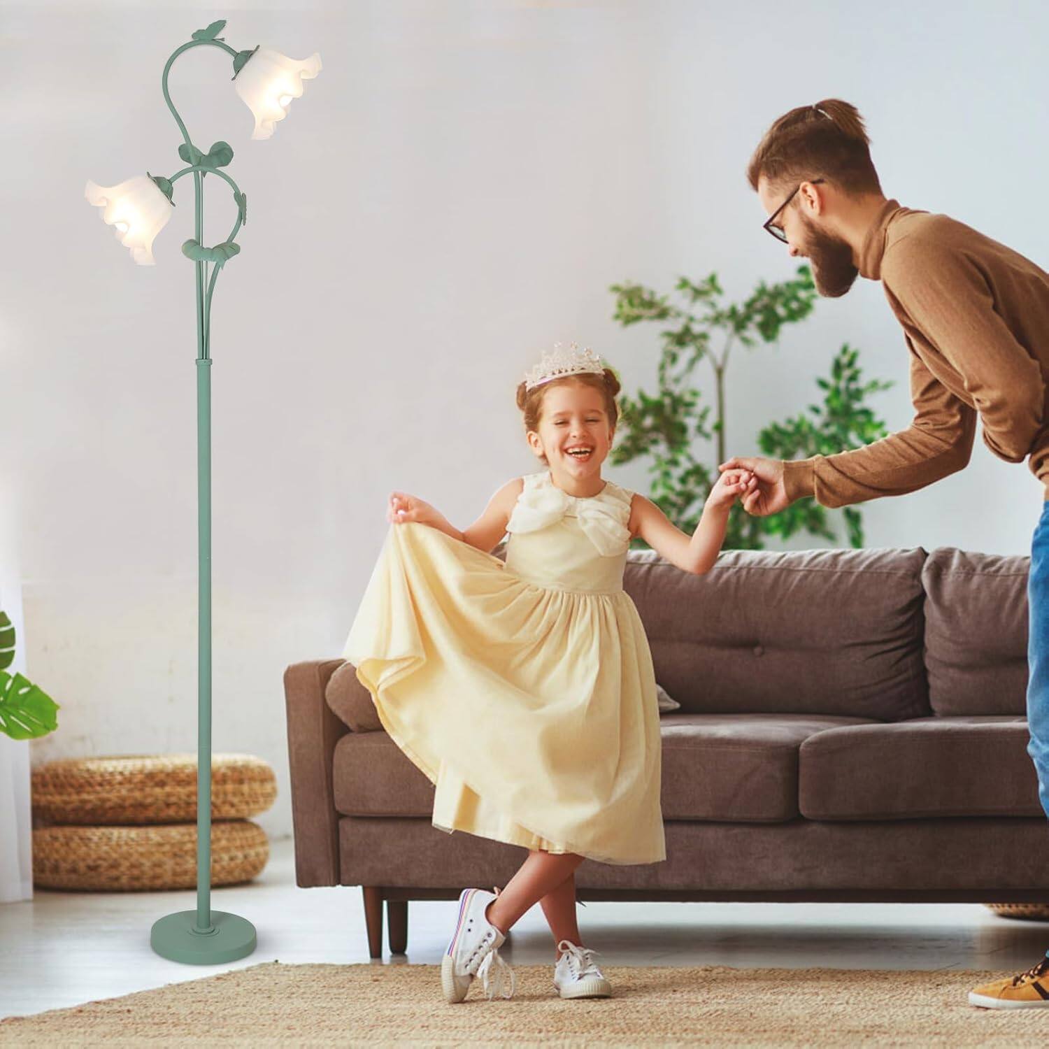 Back. Akoasm - Vintage Flower Floor Lamp Standing Lamp with 2 LED 5W Blubs, Foot Switch for Living Room Bedroom Office.