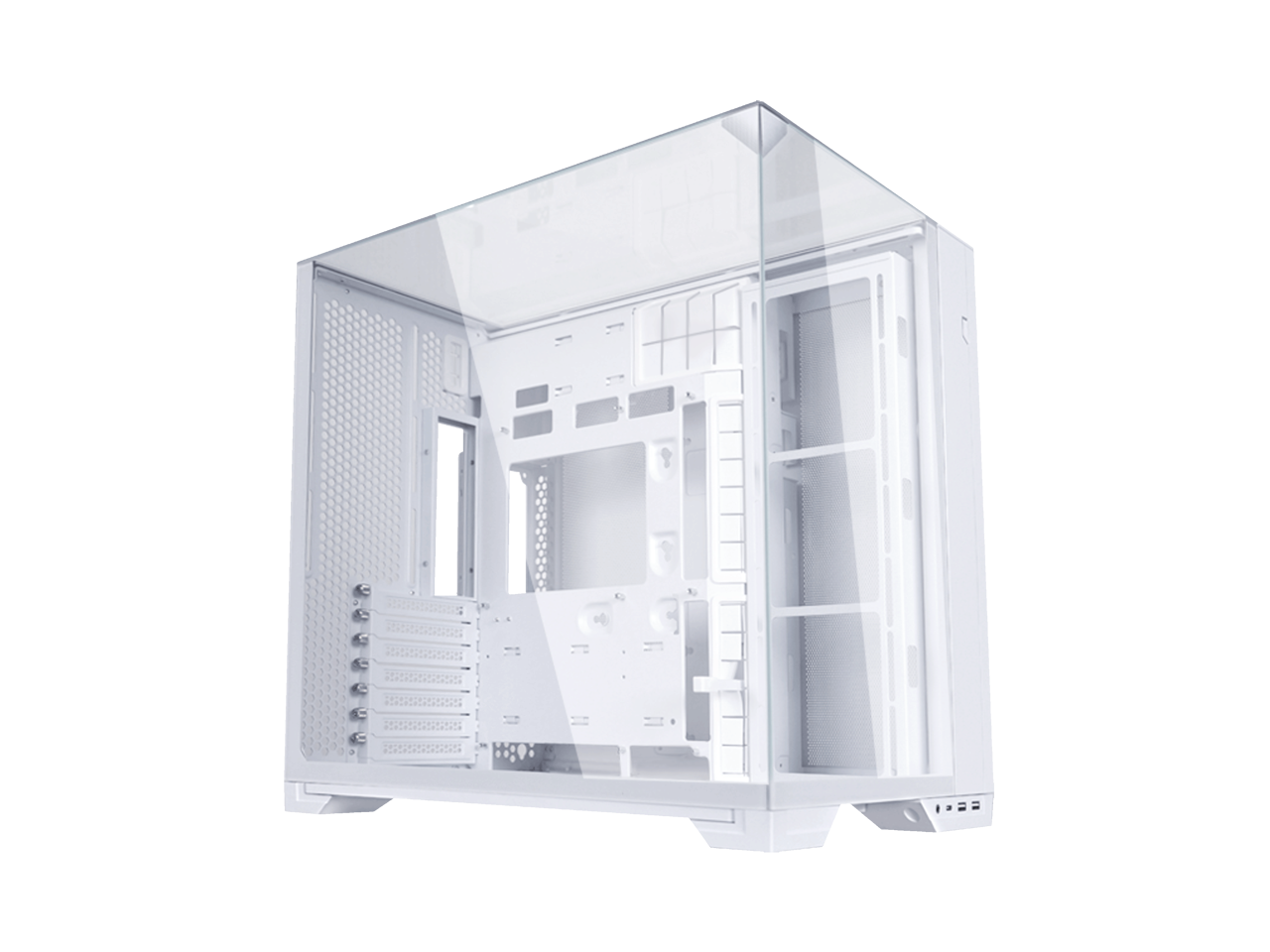 Front. Lian Li - LIAN LI O11 vision compact white color Aluminum / Steel / Tempered Glass ATX Mid Tower computer Case ----O11VPW - white.