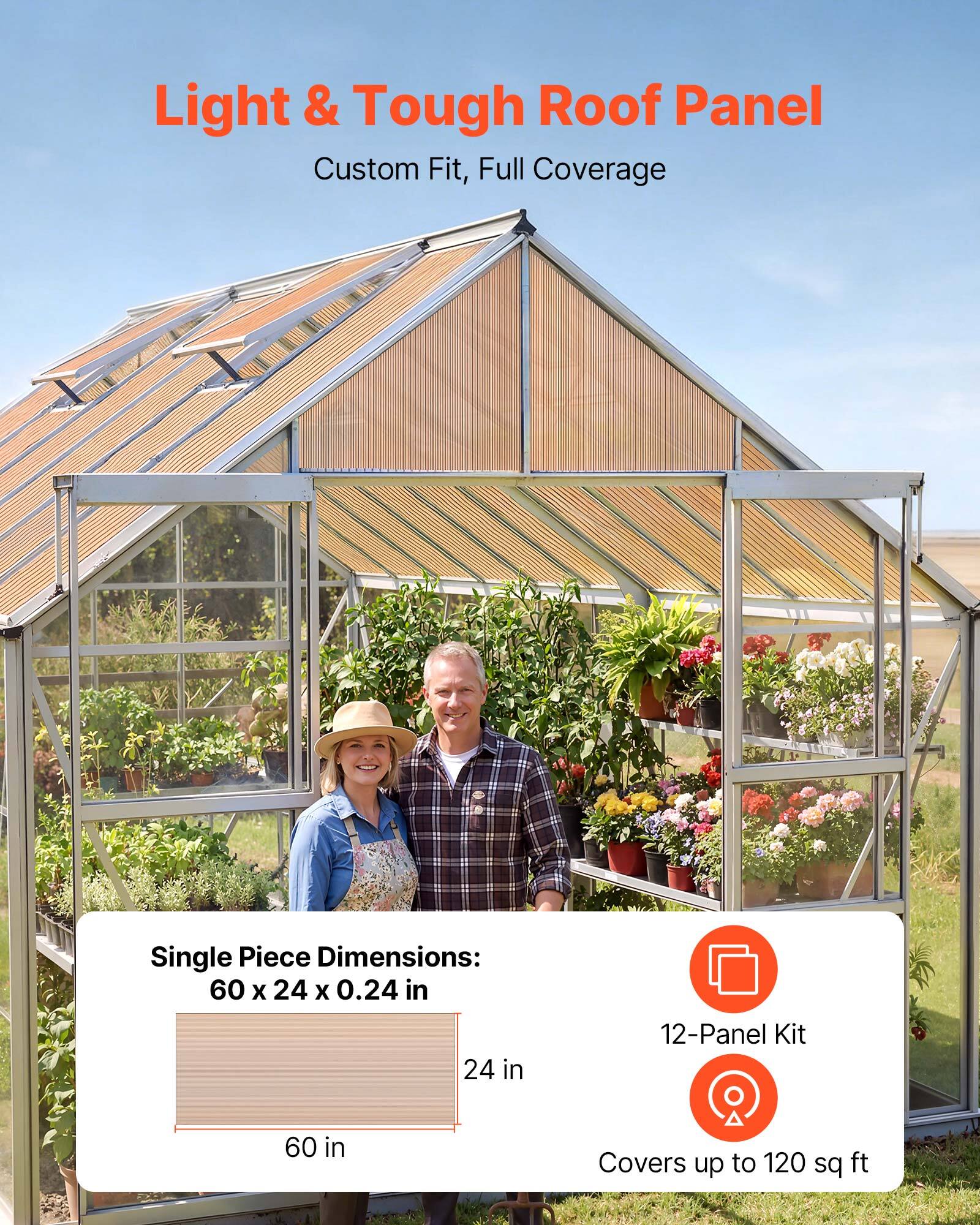 Light & Tough Roof Panel  
Custom Fit, Full Coverage  

Single Piece Dimensions:  
60 x 24 x 0.24 in  

12-Panel Kit  

Covers up to 120 sq ft