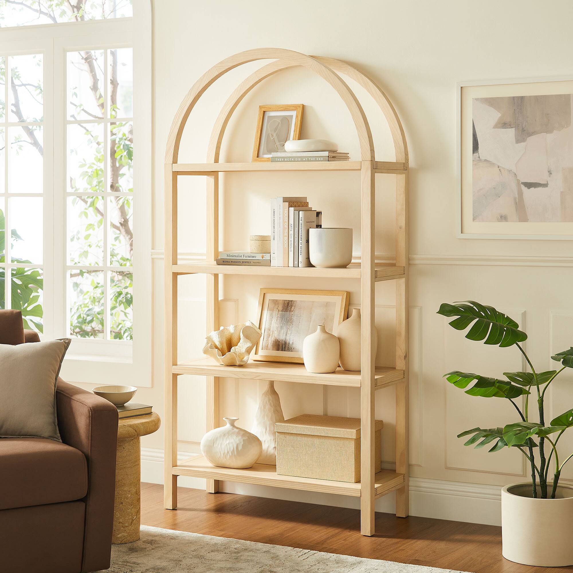 Vexley 72 Inch Large Arched Bookshelf by Modway - Natural