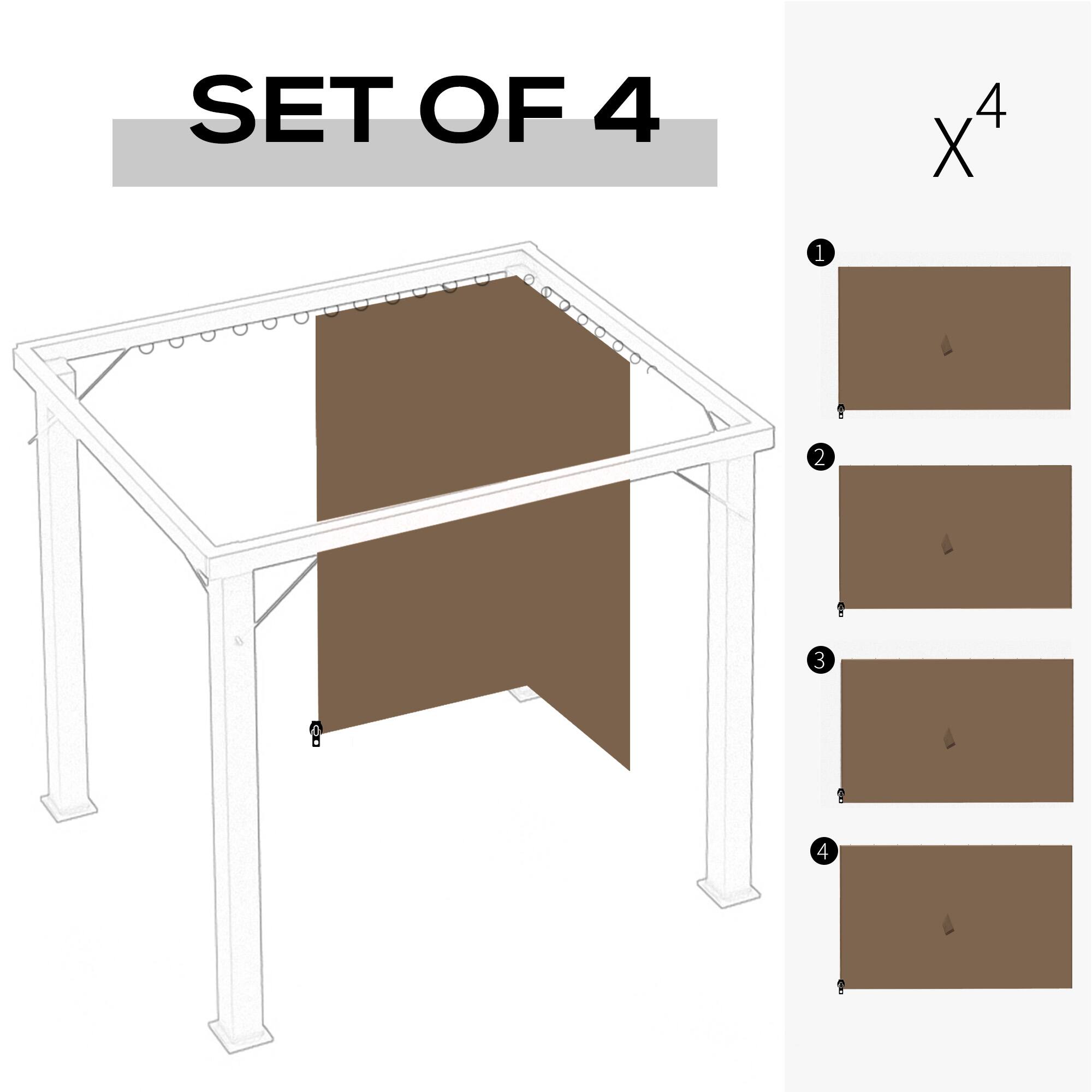 Alt View 2. Outsunny - 10' x 10' Universal Gazebo Sidewall Set with Panels, Hooks and C-Rings Included for Pergolas and Cabanas - Brown.