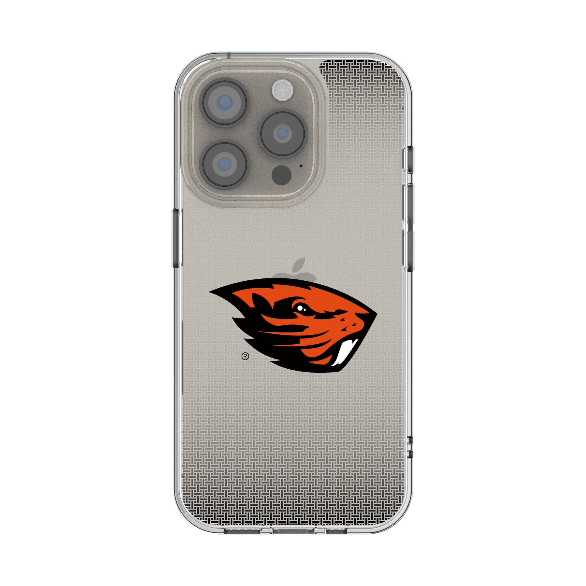 Front. Keyscaper - Oregon State Beavers Linen Logo iPhone Clear Case - 15 Pro Max - Multicolor.