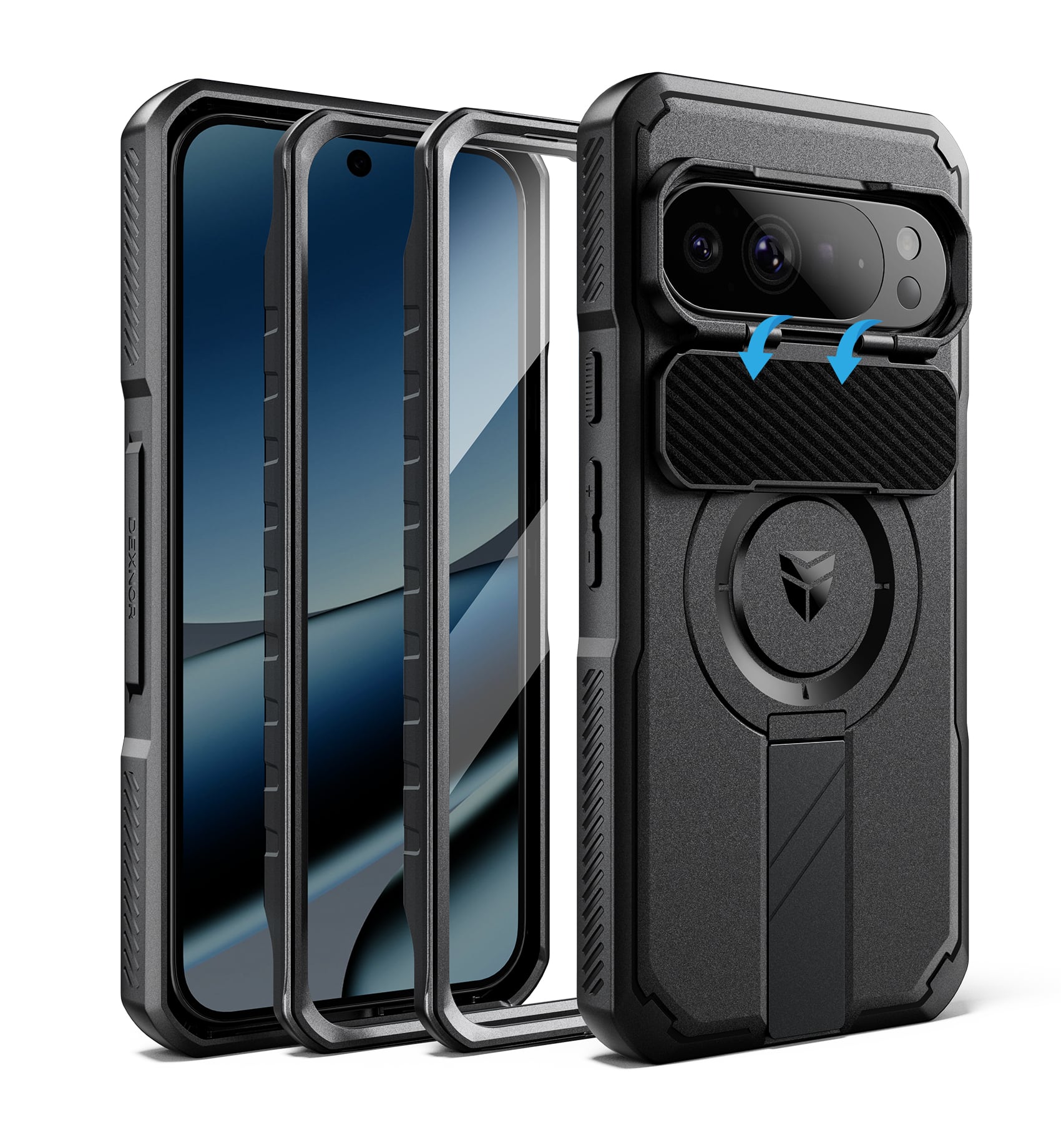 Dexnor - Rugged Case for Google Pixel 10 Pro XL with Camera Cover & Kickstand & Screen Protector, Compatible with MagSafe - Black