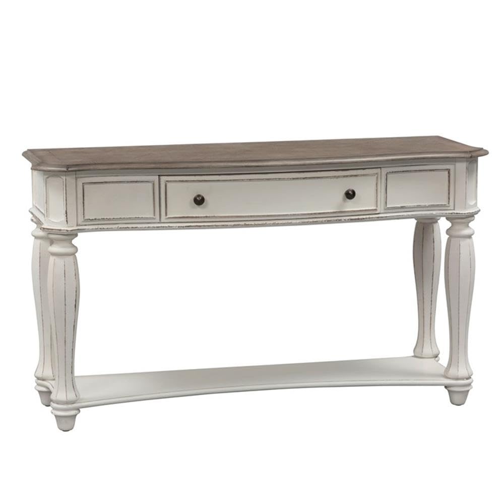 Angle. Liberty Furniture Industries - Magnolia Manor Sofa Table in Antique White - White.